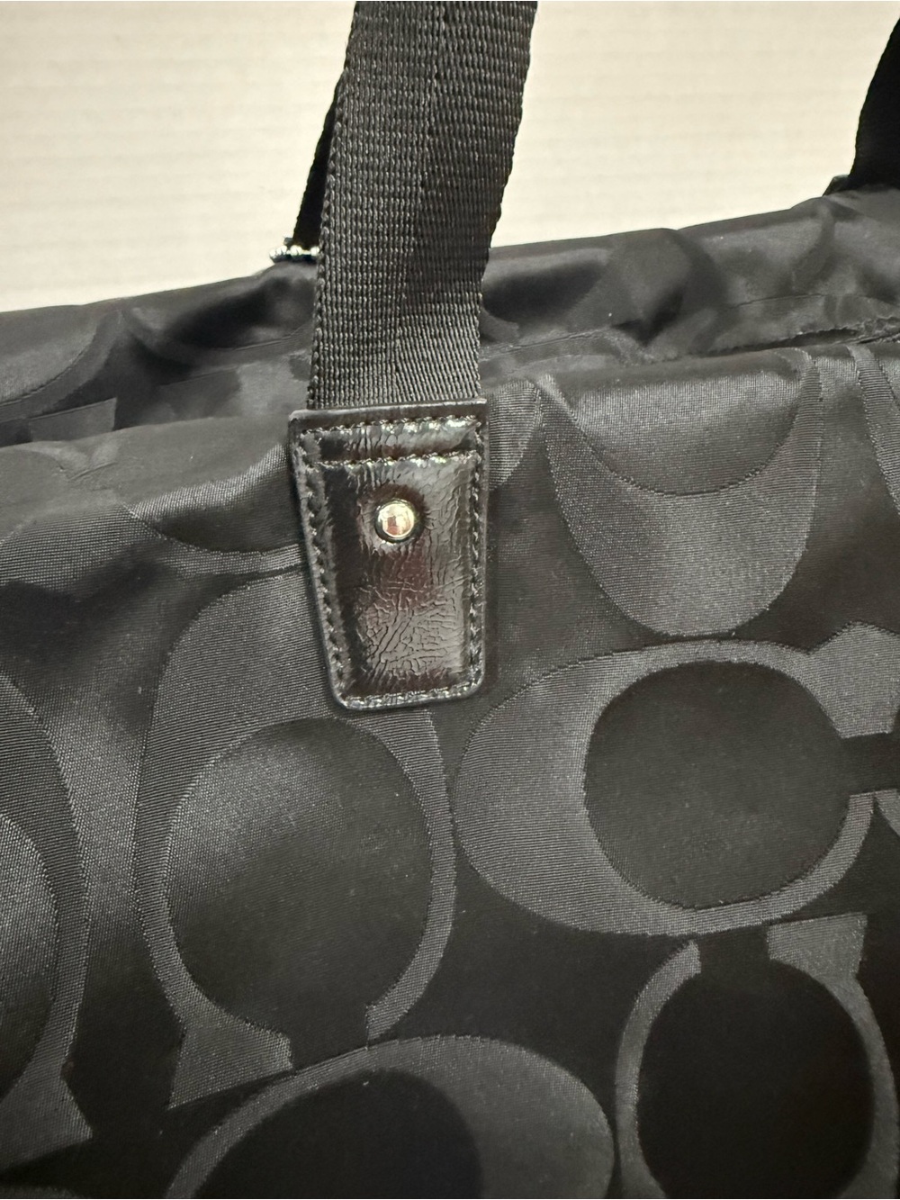 Coach Black Signature Nylon Getaway Duffle Bag Leather Trim F77469 - Picture 6 of 16